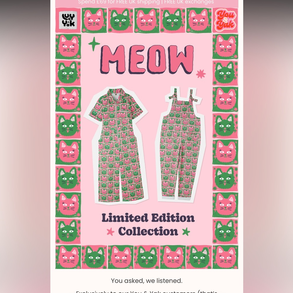 NWT Lucy and Yak exclusive Cat Print dungaree overalls - Picture 6 of 6